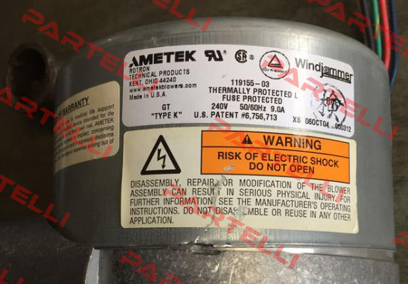 119155-03 obsolete/replacement 119155-06  Ametek Windjammer